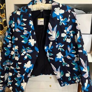 Simple Style Jacket Women’s 24W Blue/White Blazer Long Sleeves Floral